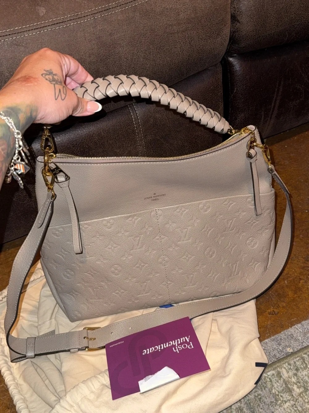 Louis Vuitton Taupe/Tan Embossed Monogram Hobo Bag